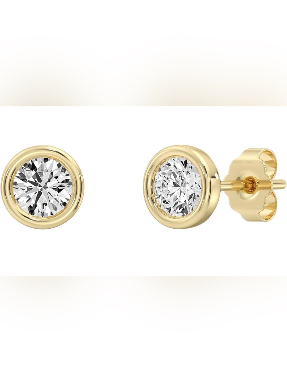1 CTW Authentic Diamond Bezel Stud Earrings 925 Sterling Silver 14k Gold Plated